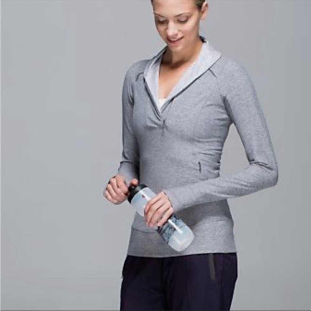 lululemon athletica Think Fast Pullover Heather Slate Gray 8